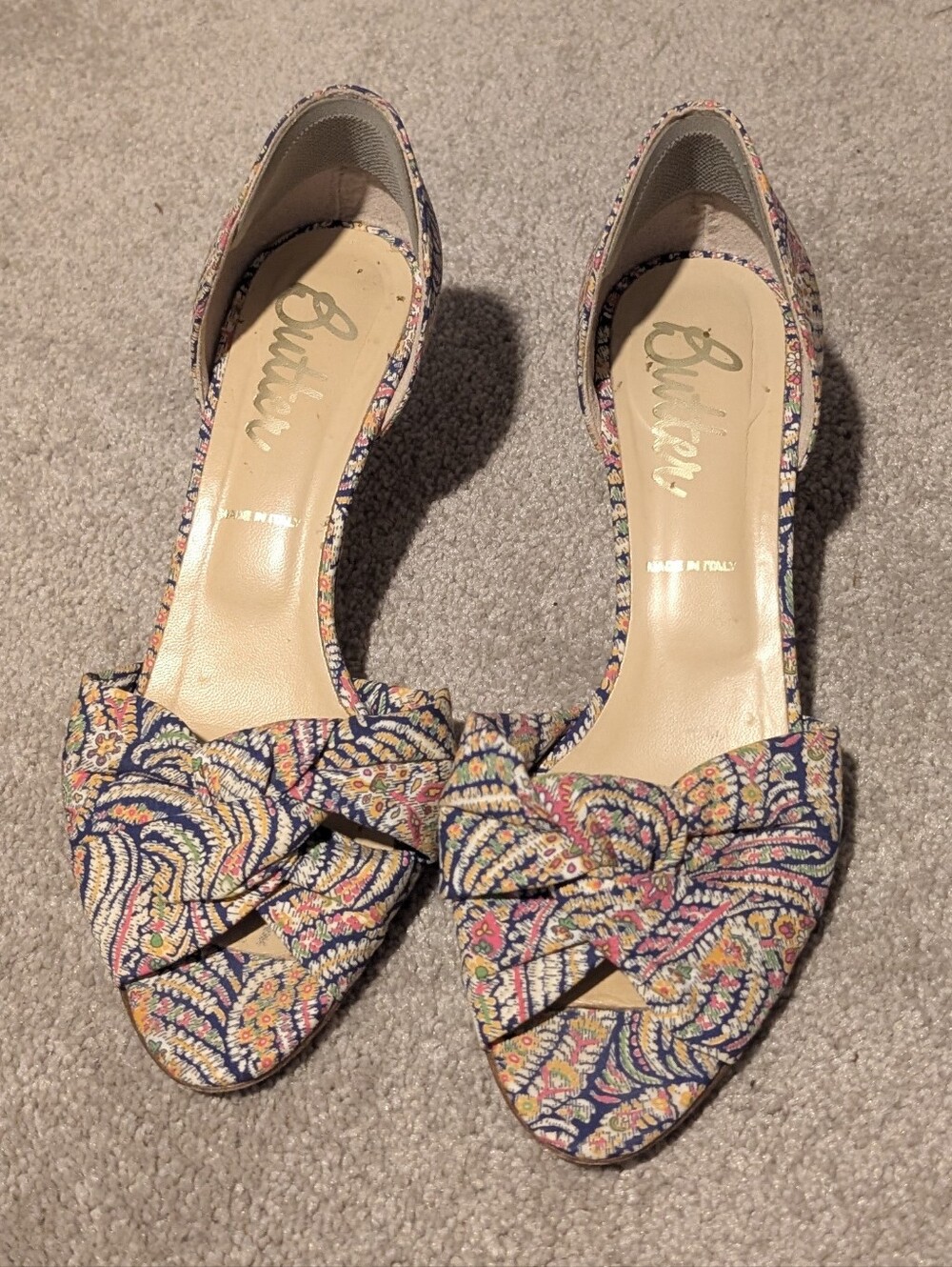 Butter Paisley Print Knot Front D'Orsay Kitten Heels  Multicolor
